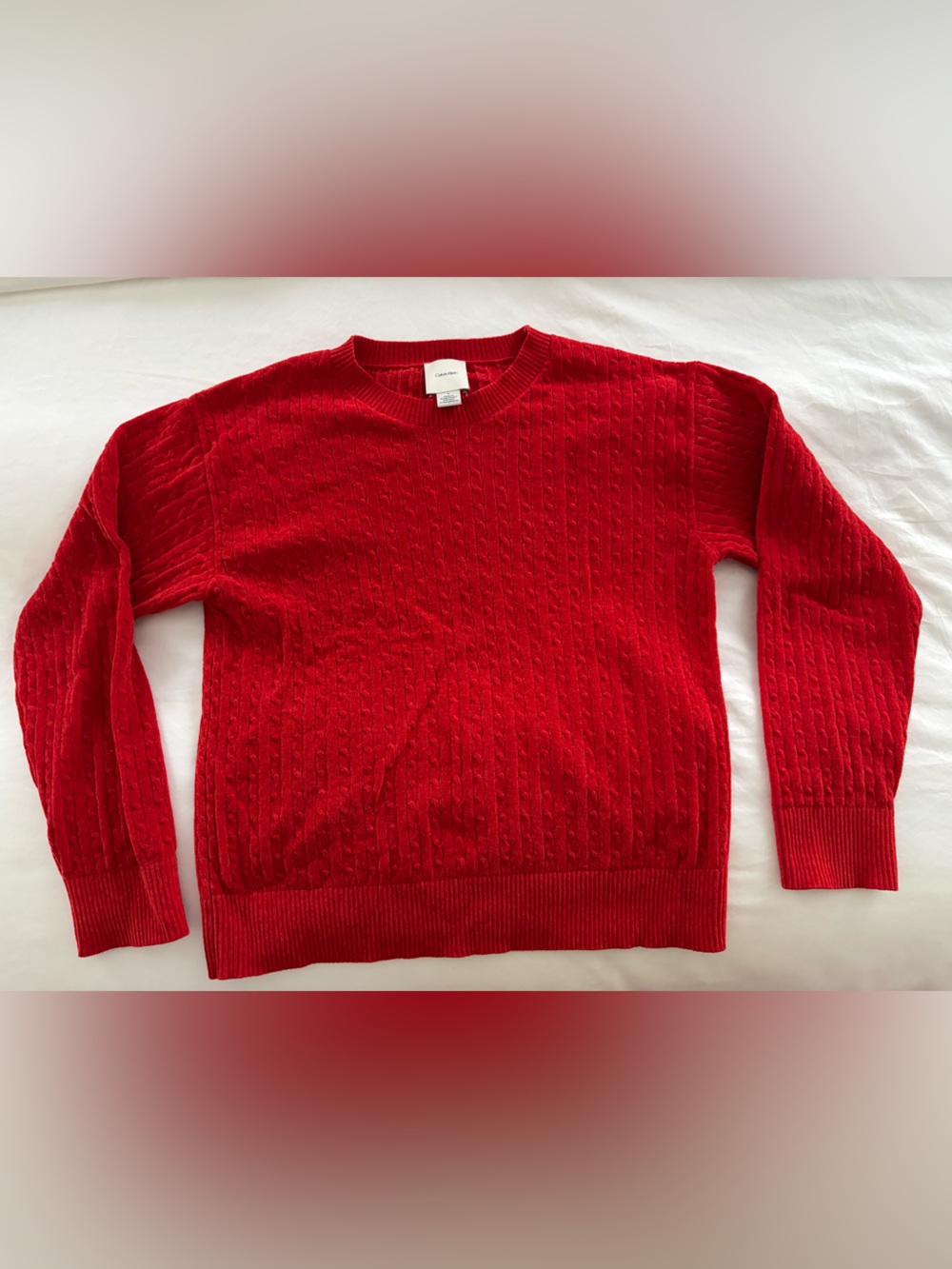 Calvin Klein Red Cable Knit Crewneck Sweater